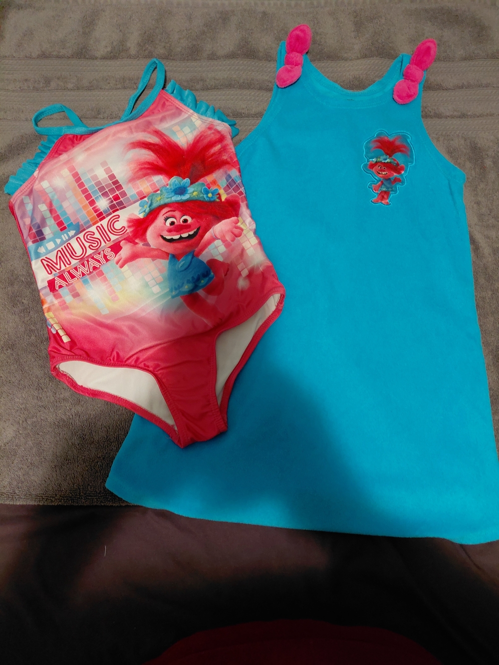 Trolls Pink Graphic One-Piece Swimsuit with Bright Blue Cover-Up Dress